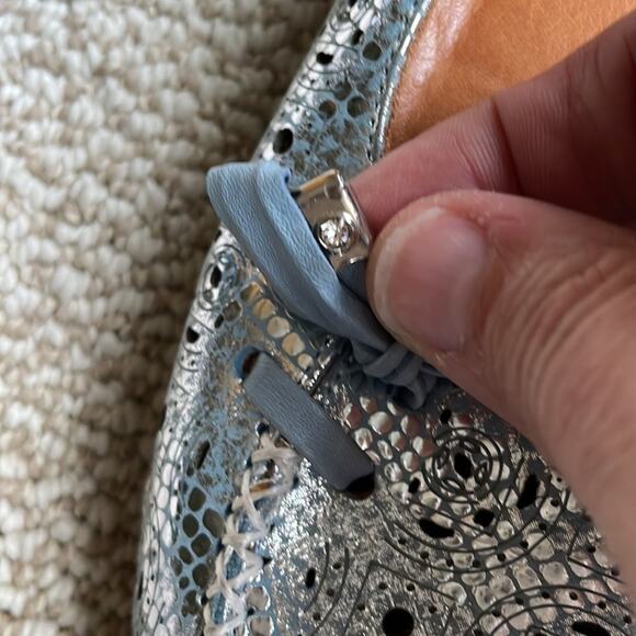 PHANY Metallic Blue Silver Leather Flats Shoes Loafers Womens EU 37 / US 6.5 - Picture 6 of 13